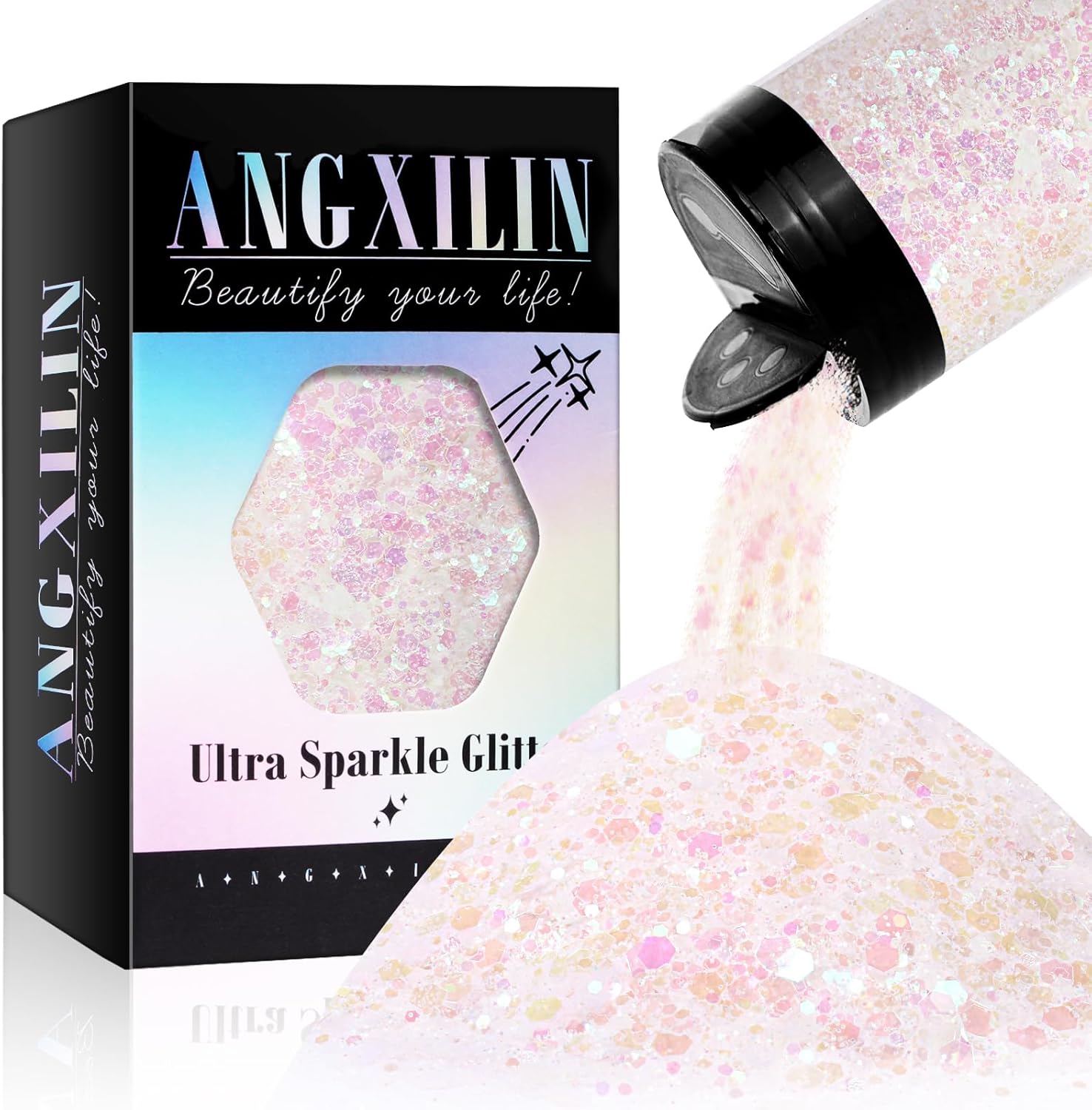 Holographic Chunky & Fine Mixed Glitter, 190g/6.7oz - Bulk Laser Sequin Glitter for Face, Body & Nail Art, Epoxy Resin Tumbler & Jewelry Making - Bright Gold