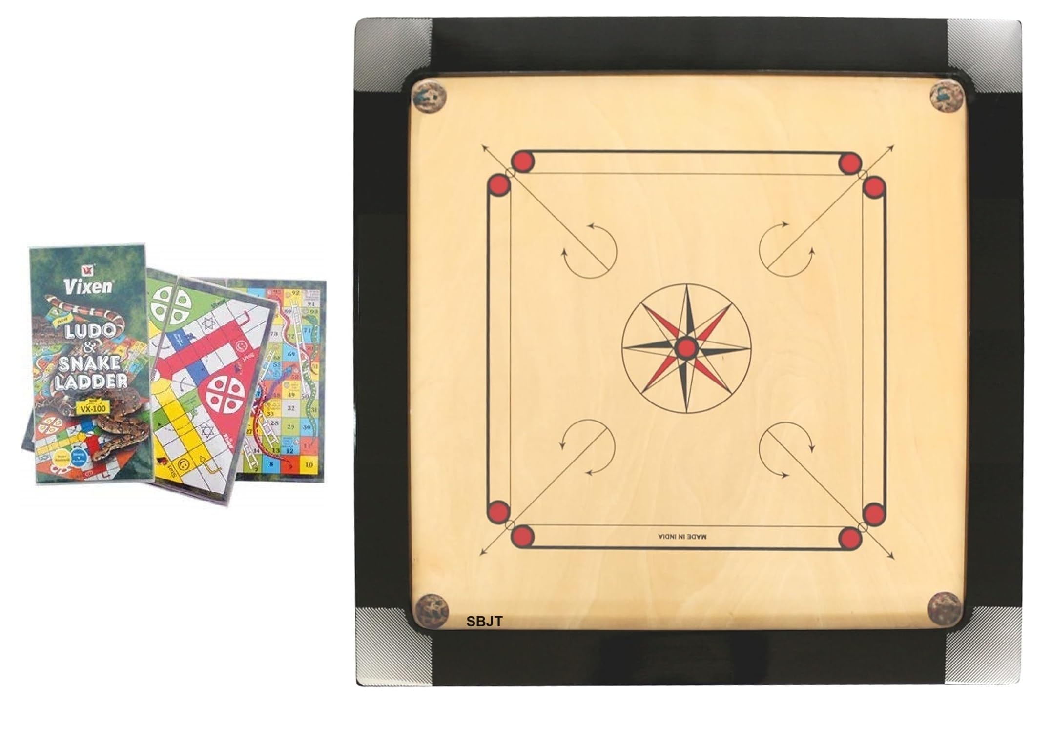 WRF Superior Matte Finish Practice Carrom Board for Serious Professional Practice with Coins Striker and Powder Black New (35 Inch with Vixen Ludo WR-3)