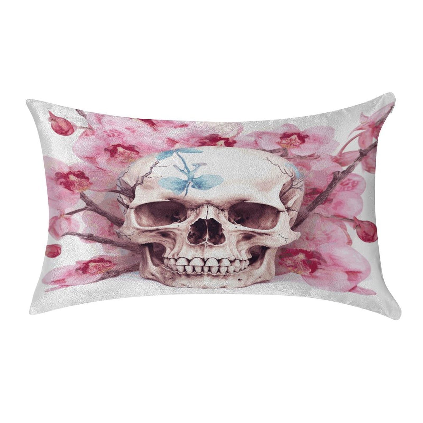 Btcowzrv Style Human Skull Pink Flowers Pillow Cover Pillow Case Pillowcase