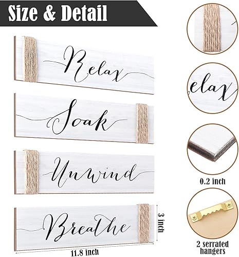 Miniatura 3 de Jetec Letrero rústico para decoración de baño 4 piezas decoración de baño decoración de baño para relajarse relajarse respirar para decoración del