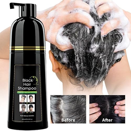 Miniatura 2 de Champú de tinte para el cabello negro, color negro instantáneo para cobertura de cabello gris, 5 minutos, mantiene el color del cabello al mes para