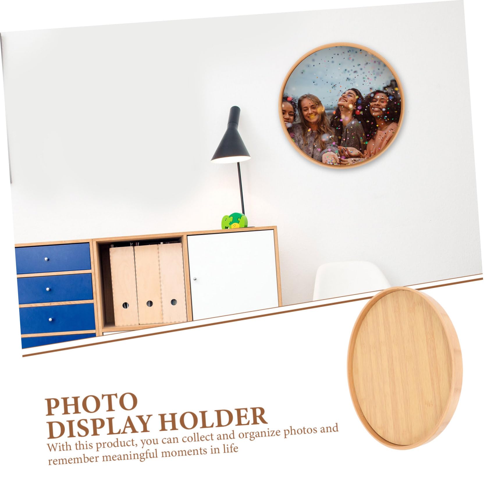 Portafotos de Mesa Redondo de Madera 35cm Soporte Resistente, Diseño Creativo para Decoración de Hogar y Escritorio, Marco para Exhibición y Organización de Fotos