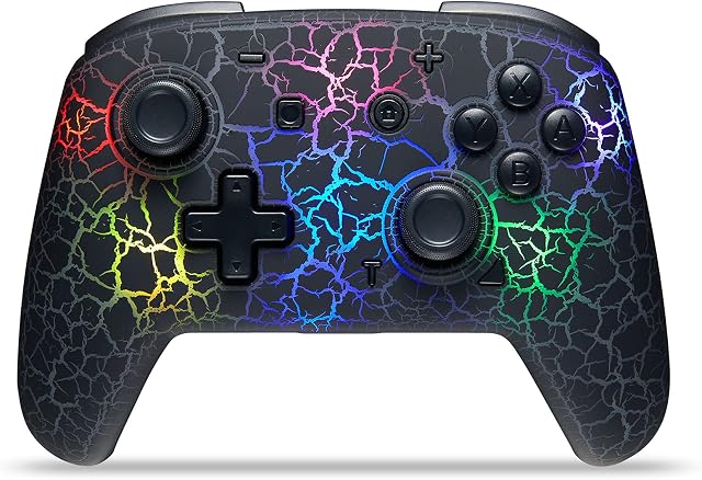 Switch Controller, Wireless Switch Pro Controller for Switch/Switch Lite/Switch OLED, 8 Colors Adjustable LED Wireless Remote Gamepad with Unique Crack/Turbo/Motion Control (Black)