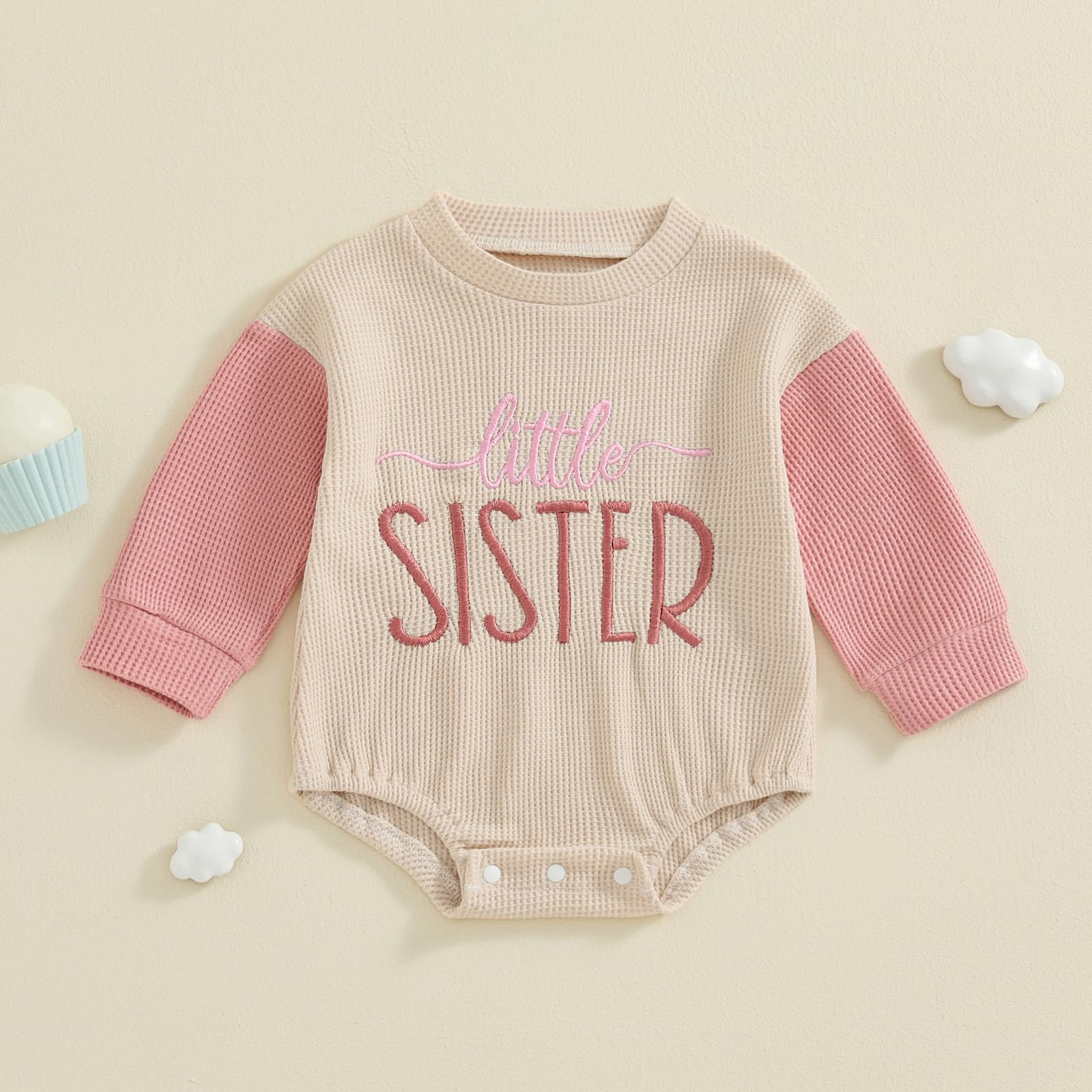 BeQeuewll Fall Toddler Baby Boy Girl Clothes Sister Brother Matching Outfit Letter Print Long Sleeve Sweatshirt Bubble Romper (Lil Sis-pink, 0-3 Months)