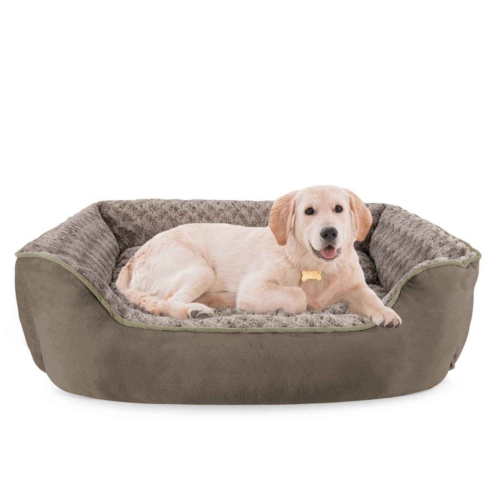 JOEJOY Dog Bed Large - Washable Pet Bed Anti-Anxiety Soft Plush Cat Bed Rectangle Non-Slip Bottom Pet Bed - Small | Medium | Large Size Mattress Mat For Dog, Dark Brown