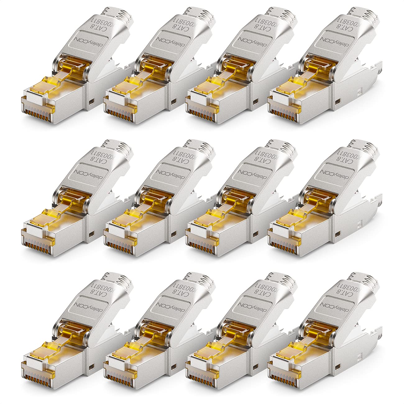 deleyCON CAT 8 Conector RJ45 Sin Herramientas Apantallado 40Gbit/s para Cable Rígido