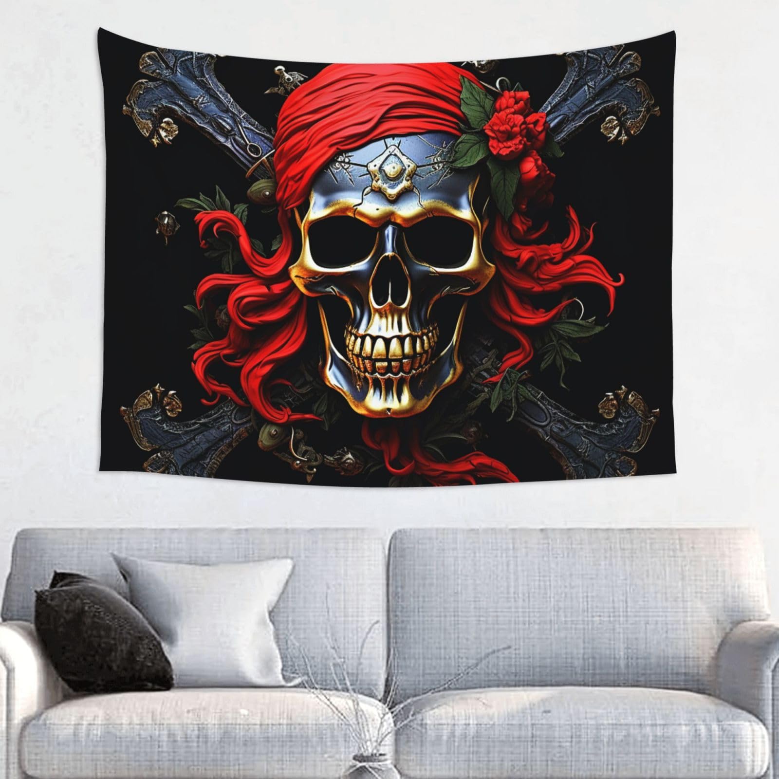 FodPand Pirate Skull Tapestry Wall Hanging 29x37in Tapestries Wall Backdrop Room Poster Art Aesthetic Decor For Home Office Bedroom Living Room Dorm