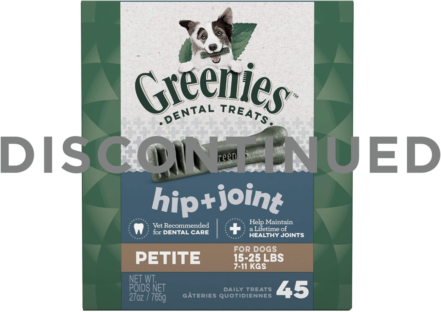 DISCONTINUED: GREENIES Hip and Joint Petite Dental Dog Chews - 27 Ounces 45 Treats