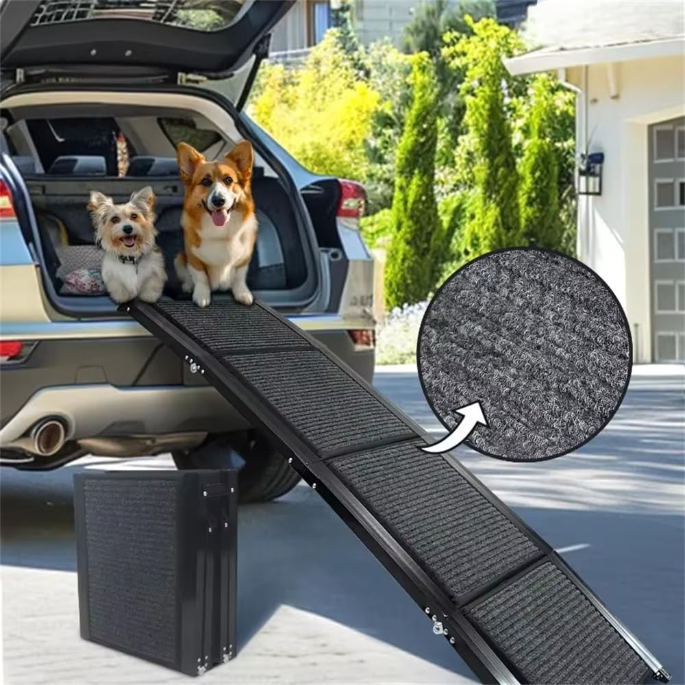 180cm Hunderampe Auto Klappbar,Hundetreppe Auto mit High Traction Teppichoberfläch,rutschfest hunderampen für Autos, LKWs und SUV,Stabil Rampe Hund für Große Und Mittel Hunde Bis 95kg