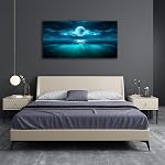 Tigeridge Moon Mer Mur Art Moonlit Ocean Mur Décor Bleu Seascape Nuit Ciel Canvas Photos Lune Brillante Lumière Mer Nature Paysage Peinture Imprimé pour Salon Chambre Décoration Murale 50X100CM