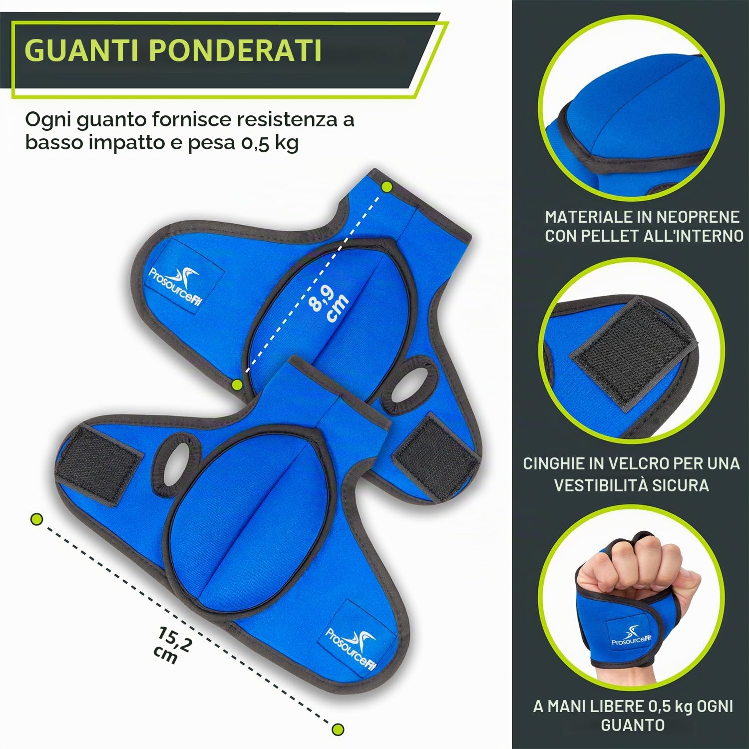 ProSource - Guanti ponderati in Neoprene, 2 kg, per Allenamento Cardio, Kickboxing, MMA, Aerobica e Scultura Braccia