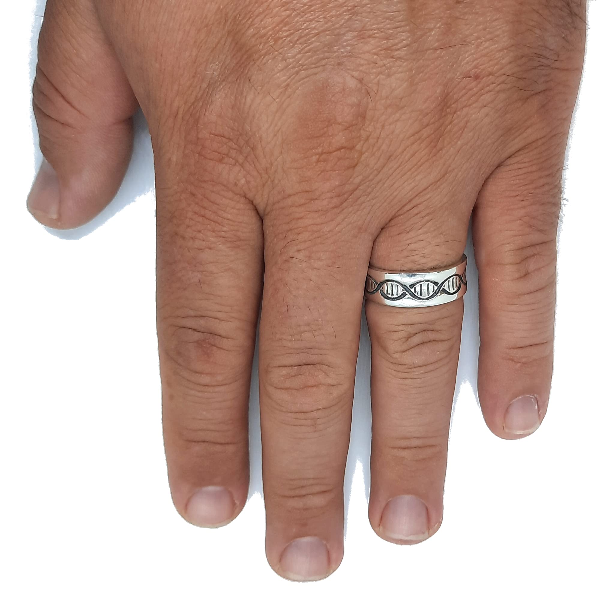 Élégante Bague en Argent Sterling Véritable Solide Estampillé 925 Anneau DNA