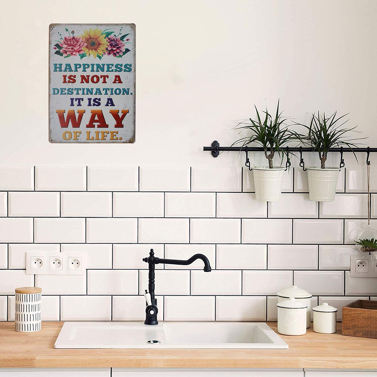 Targa metallica con scritta Happiness Is Not A Destination It Is A New Journey per soggiorno, camera da letto, decorazione da parete, decorazione da parete, poster in metallo, 20 x 30 cm