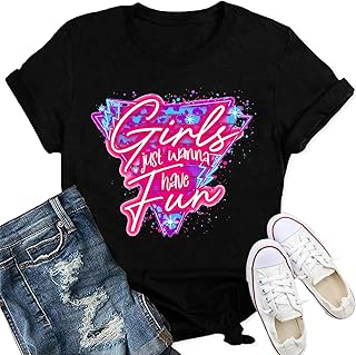 Qskall 80s Shirts Women Retro Vintage 80s' Party T-Shirt Girls Just Wanna Have Fun Tee Tops