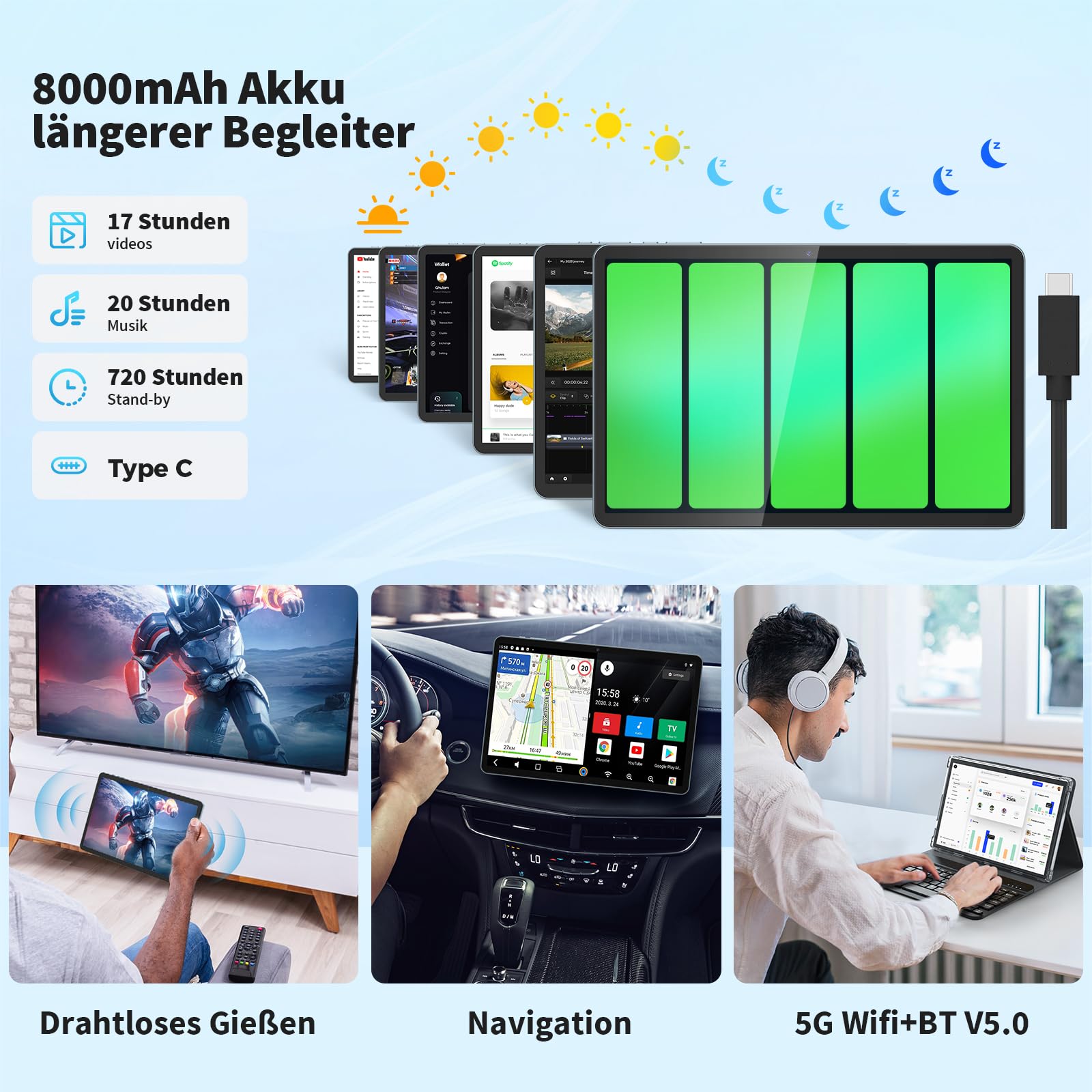Android 14 Tablet met toetsenbord, 10 inch met 24 GB 256 GB, 1 TB