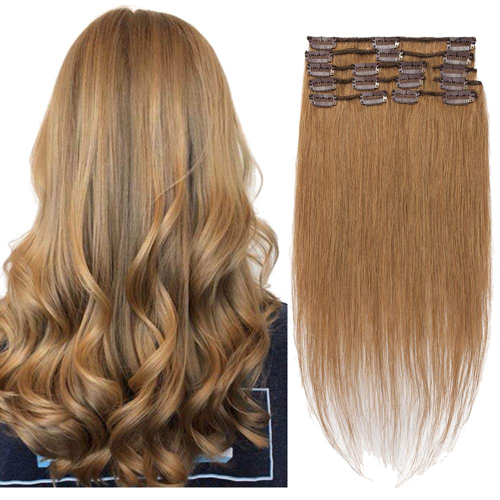 Amazon.com : Hairro Clip in Hair Extensions 100% Human Hair Clip On Real  Hair Standard Weft Natural Straight Seamless Clips Hair Clip Ins Hairpieces  Full Head For Women 8 Pcs 18 Clips