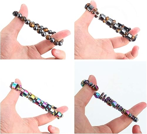 Miniatura 4 de CASSIECA Pulsera magnética de hematita para hombres y mujeres, pulsera de reiki, ojo de tigre, arco iris con cuentas de piedra