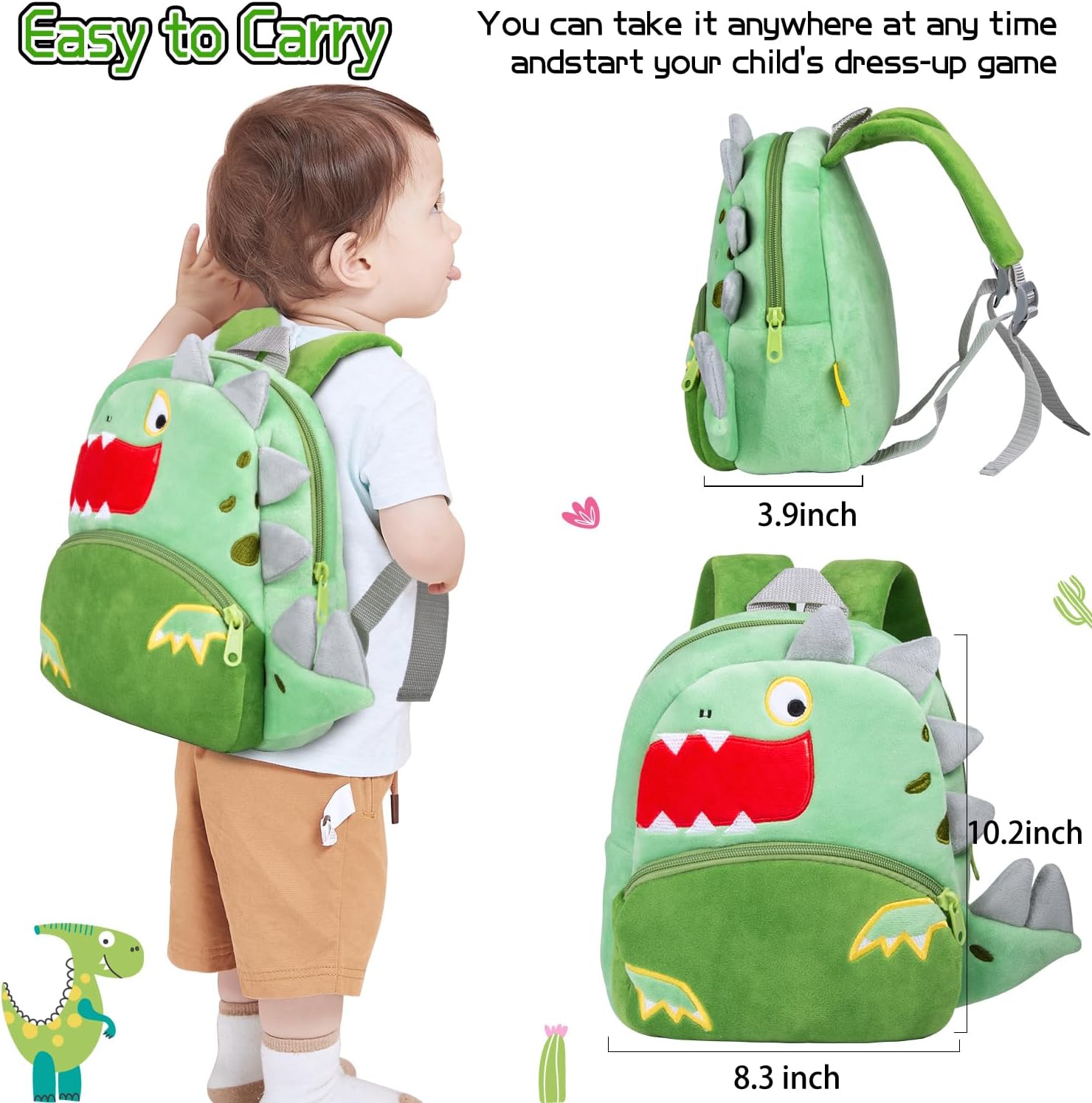 12 Pcs Reborn Baby Doll Clothes Set for 17-22 Inch Babydolls, Dinosaur Reborn Baby Doll Accessories and Clothes with Plush-Finish Backpack, Dinosaur Trousers, and Bib for Realistic Babydolls, Green