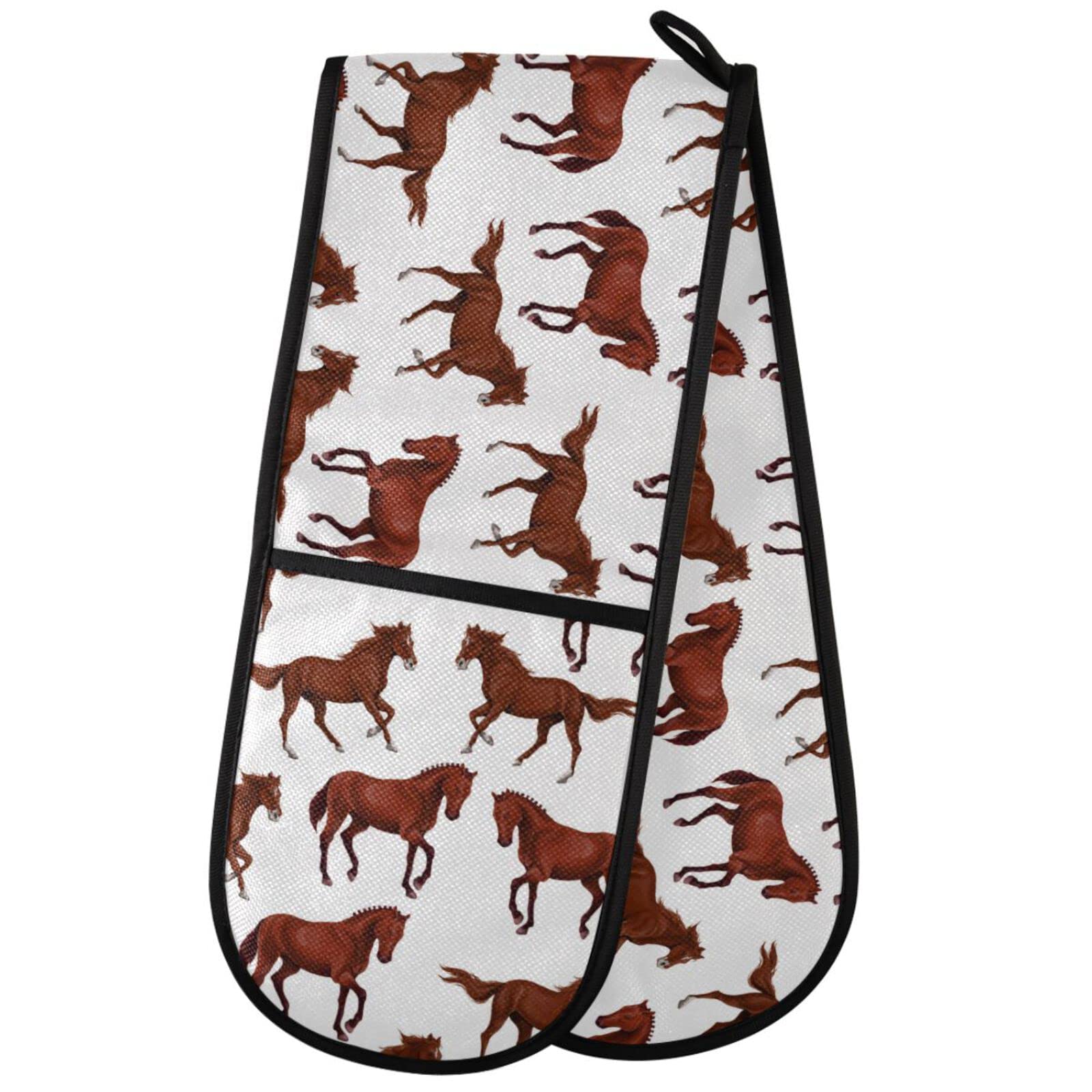 ZZXXB Brown Running Horse Double Oven Mitt Heat Resistant Non-Slip Kitchen Gloves Extra Long 7" x 35" for Cooking Baking Barbecue Grilling