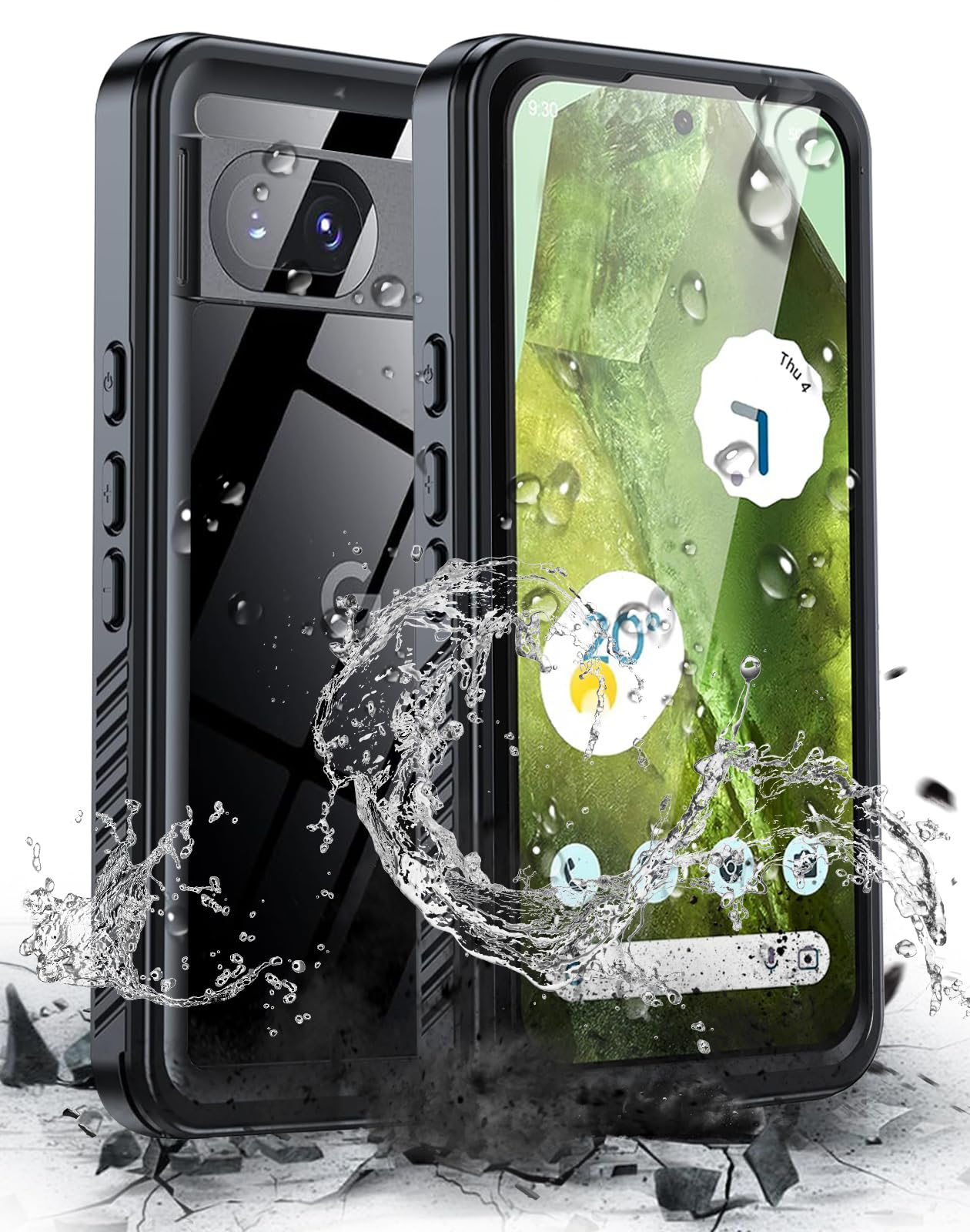 Hualele Pixel 8a Case Waterproof, Built in Lens & Screen Protector Rugged Full Body Heavy Duty Protective Shockproof IP68 Underwater Cover for Google