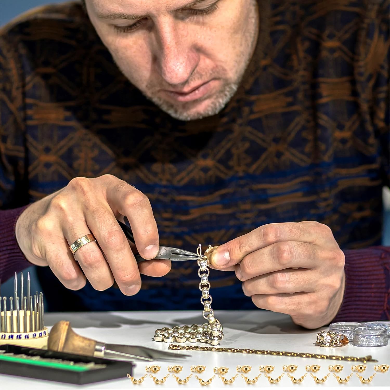 100 Pcs 18K Gold Copper Crimp Bead Covers for Jewelry Making, 4mm 18K Gold Crimp Beads to Secure Jewelry Strings, Clamshell Fold-Over Golden Crimps Bead Cover for DIY Bracelets Necklaces Earring - Image 7