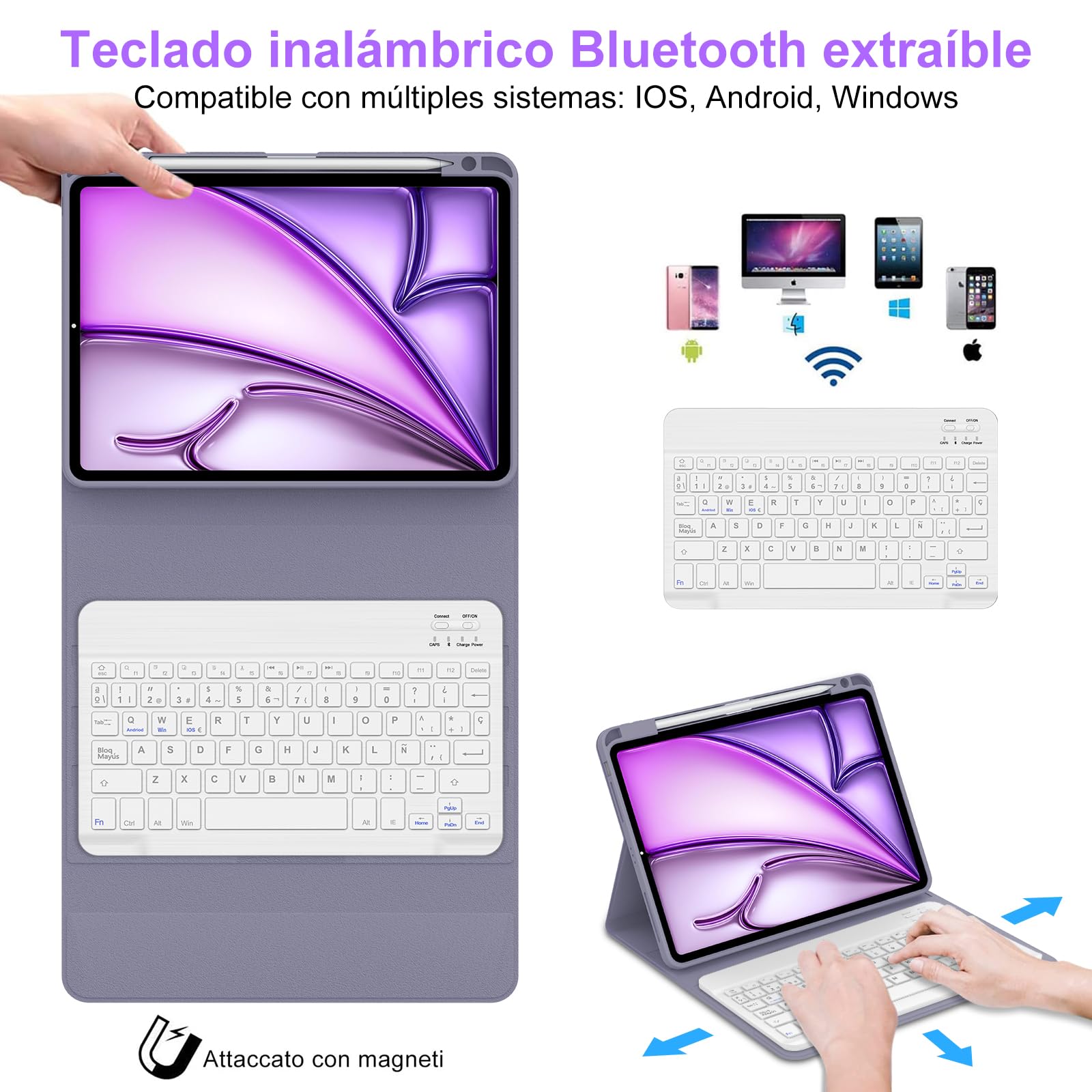 IVEOPPE Funda Teclado para iPad Air 11 Pulgadas M4 2026/M3 2025/M2 2024 | Capa Keyboard Bluetooth Magnético, QWERTY Español Ñ, Case Desmontable con portalápices para iPad Air 11, Violeta grisáceo