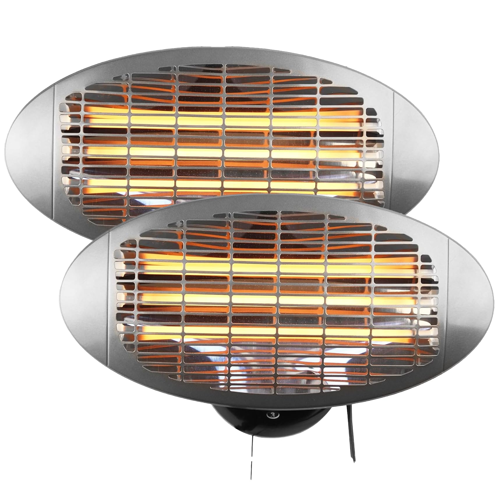Heatlab 2kW Quartz Bulb Wall Mounted Electric Heater with 3 Power Settings in Silver Pack of 2