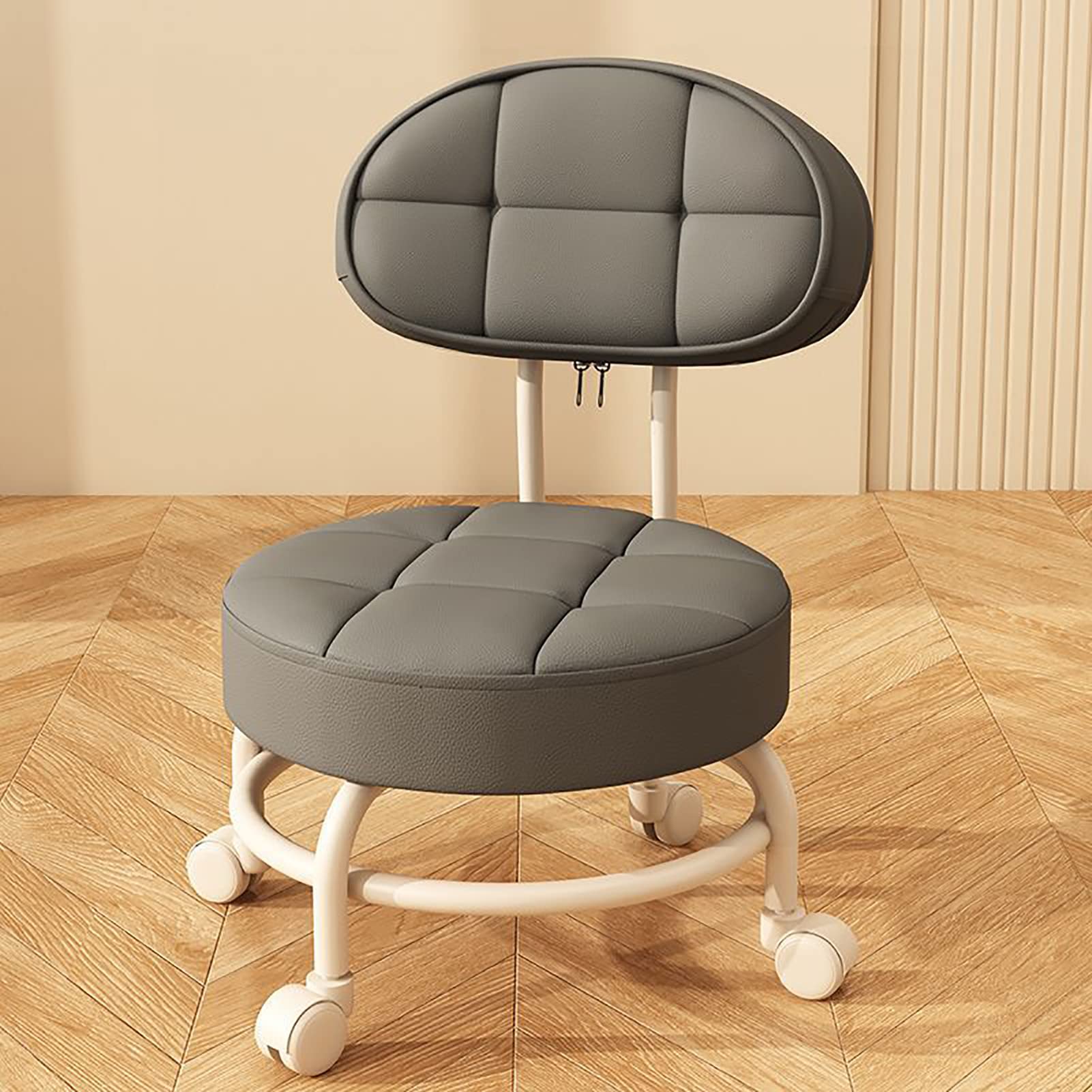Tabouret à roulettes robuste et pivotant avec support dorsal ergonomique