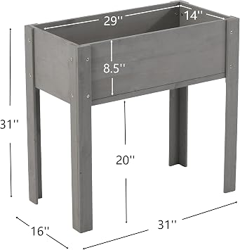 31x31x16in Raised Garden Bed, Wooden Raised Garden Bed with Legs, Elevated Raised Planter Box for Vegetable Flower Herb, Elevated Wood Planter Box Stand Growing Bed for Backyard, Patio, Balcony