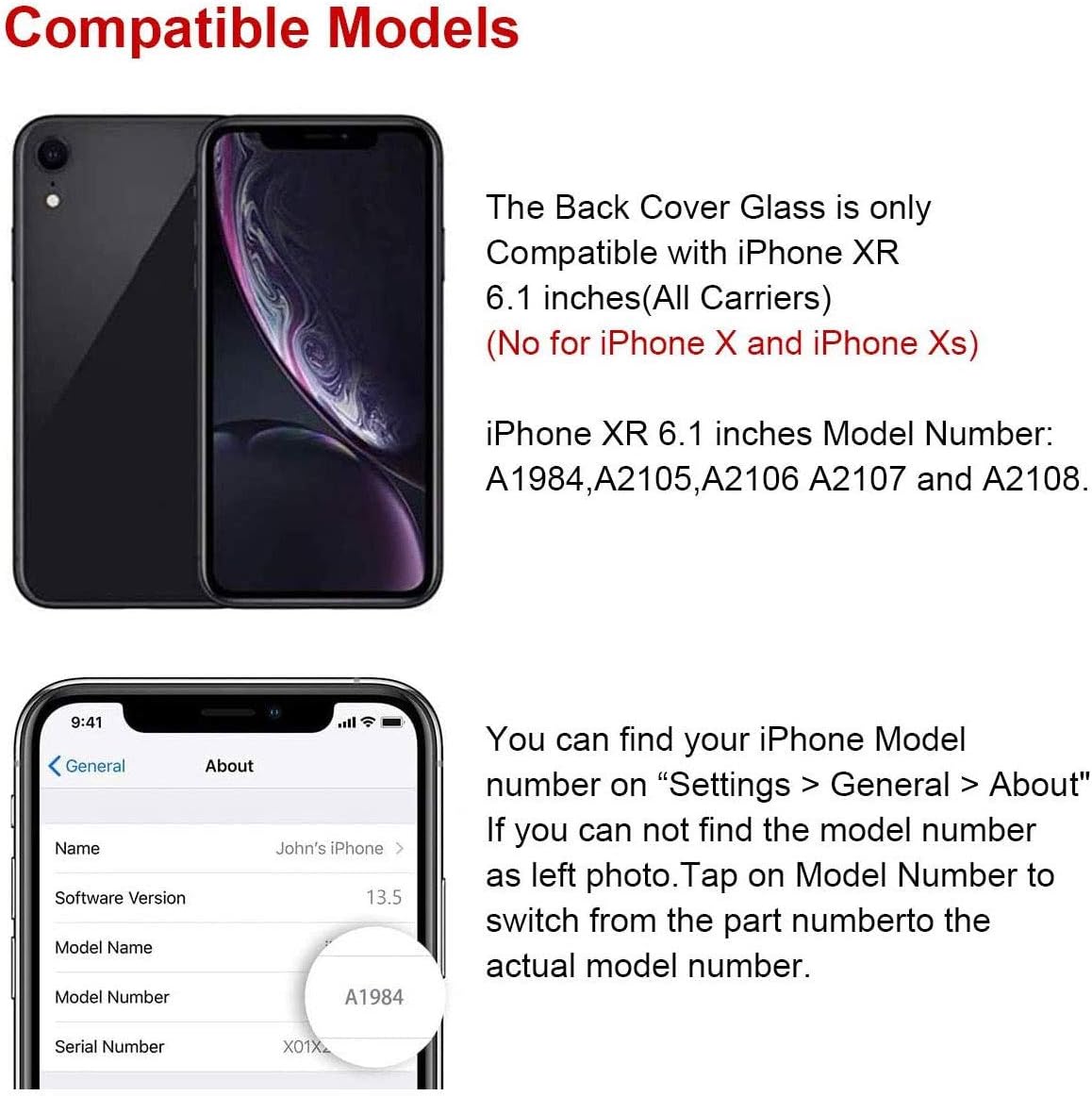 OEM Rear Back Glass Replacement for iPhone XR 6.1 inches with Reparing Toolkit and Pre-Installed Adhesive (Black)
