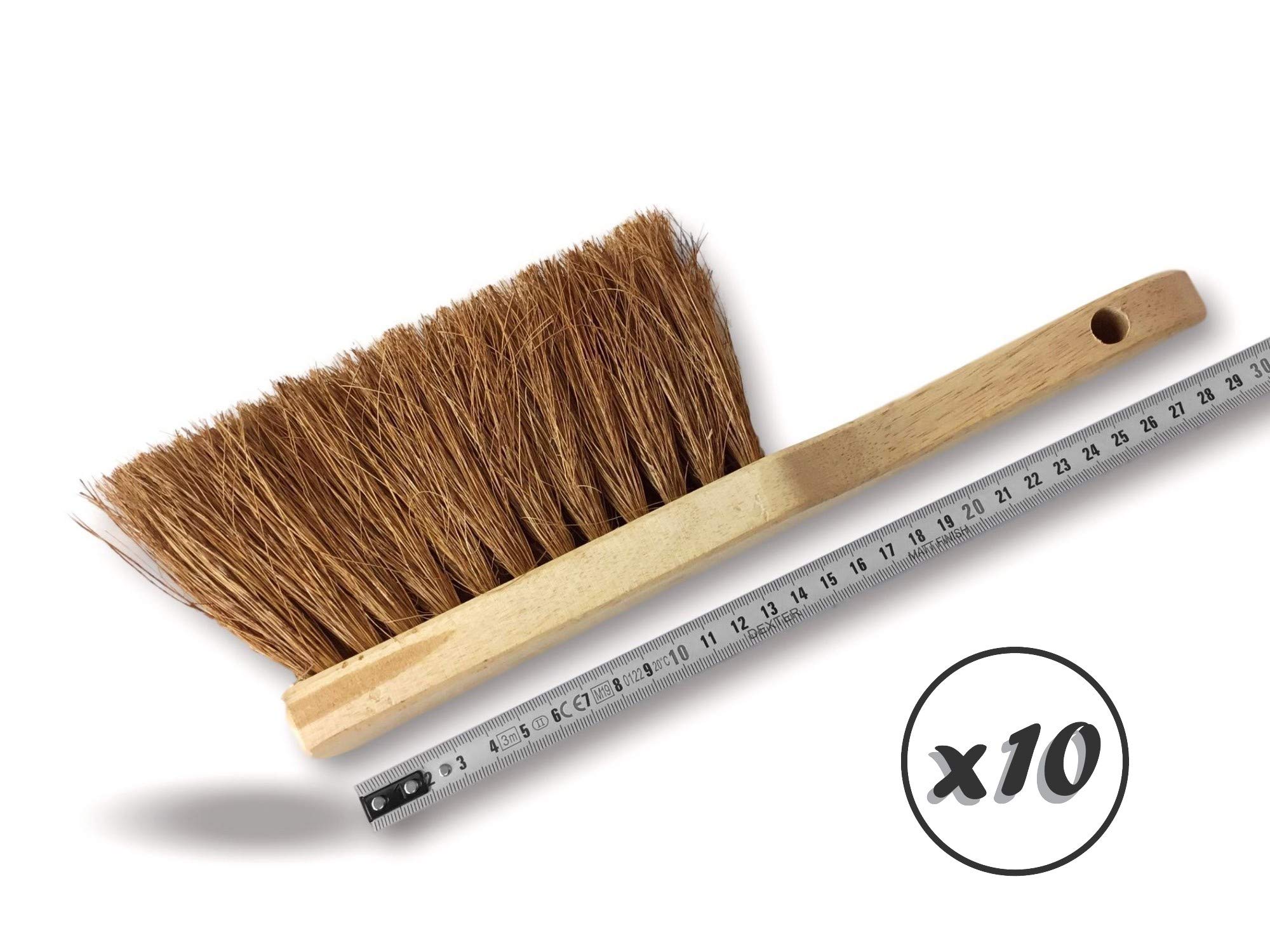 Lot de 10 balayettes brosses en Fibres Naturelles de Coco | Manche Court en Bois | Longueur 29 cm | Poussière Sable Terre Ciment Cendres cheminées barbecues | Kibros 2155x10