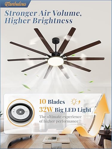 Miniatura 3 de Fanbulous - Ventiladores de techo grandes de 72 pulgadas con luces y control remoto, ventilador de techo negro para exteriores con 10 aspas, luz LED