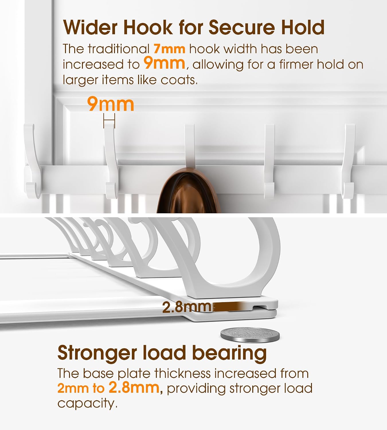 Long Over The Door Hooks Hanger with 15.75" Arms for Easier Access by Shorter, Heavy Duty Door Hanger for Coat, F16U, Fits Standard 1 3/4'' Doors, Towel Racks for Bathroom, Black