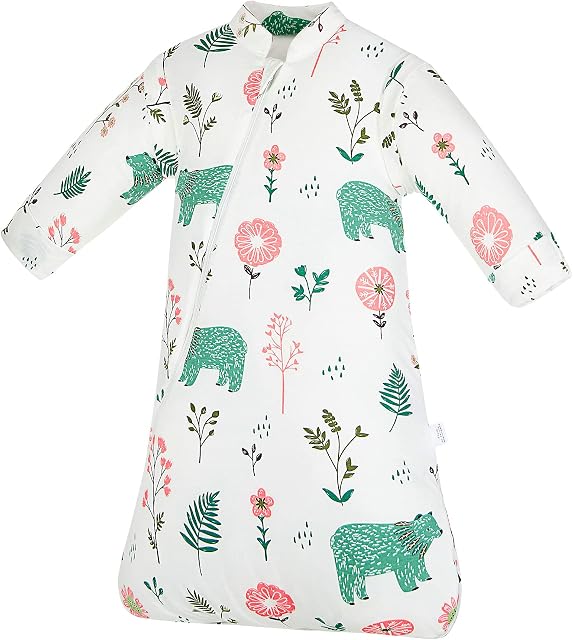 Winter Toddler Sleeping Bag 3.5 Tog Cotton Kids Sleeping Sack for Infant Toddler with Detachable Long Sleeves Animal Bear Baby Wearable Blanket 24-48 Months/83-95cm