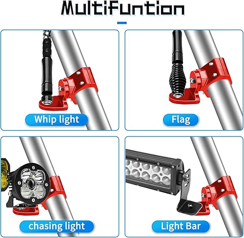 Miniatura 6 de Soporte de montaje UTV con rotación de 360 para banderaluz de látigo LED, antena para barra antivuelco de 1.75 a 2 pulgadas, compatible con todos