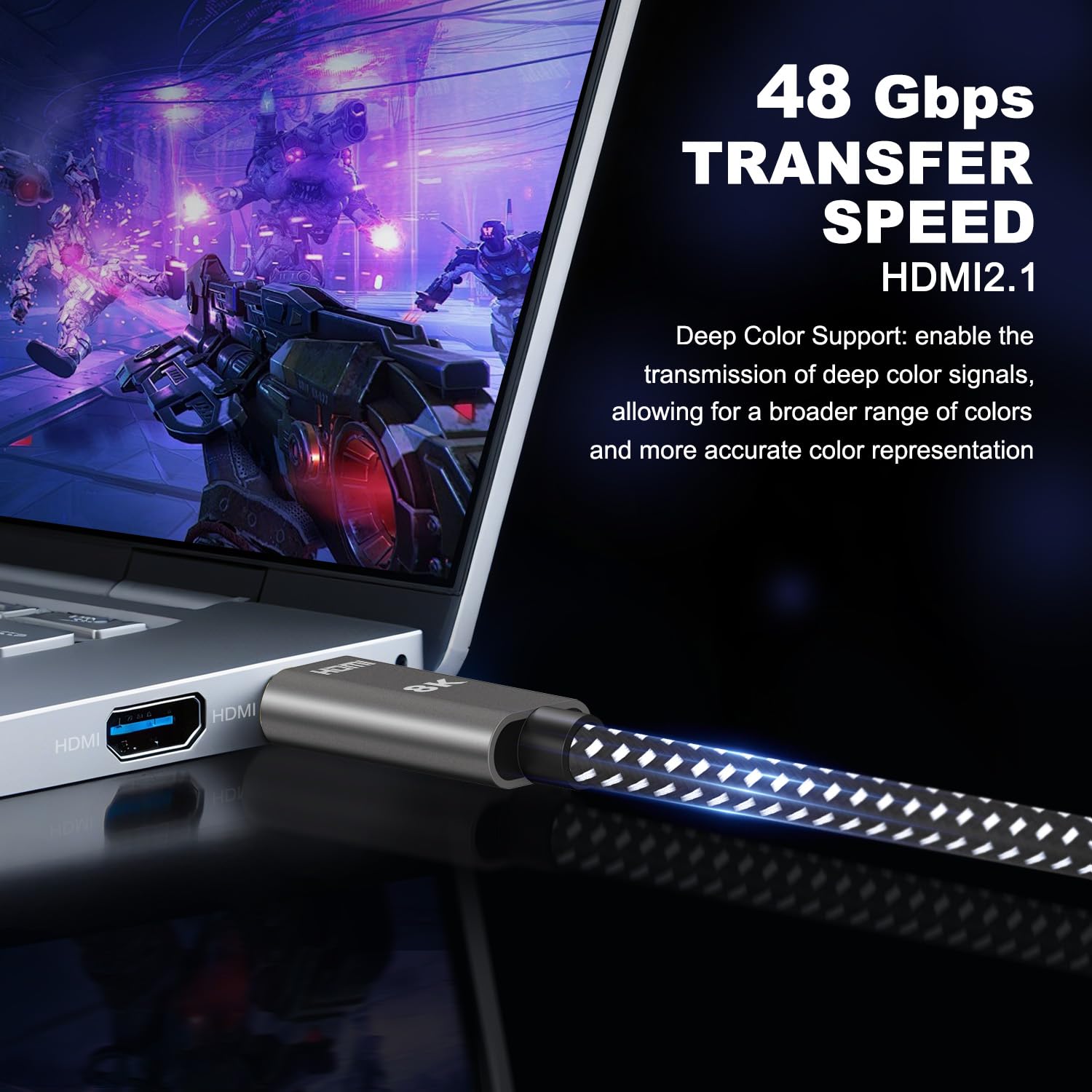 Cavo HDMI 2.1 8K, 1,5 m, 48 Gbps ad altissima velocità, 4K, 240 Hz, 165 Hz, 144 Hz, 120 Hz, 8 K, 60 Hz, HDR10+, eARC, HDCP2.3, cavo HDMI intrecciato per Netflix Roku, TV, PC, monitor