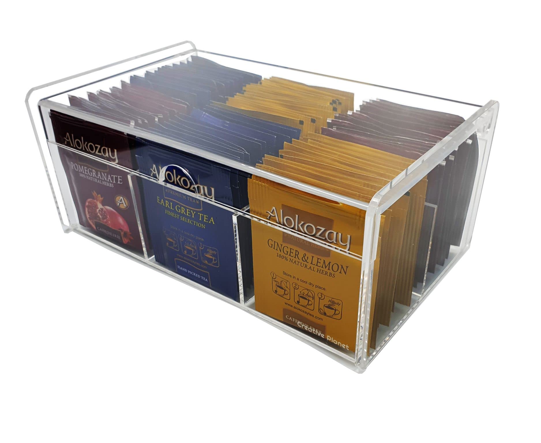 Creative PlanetClear Acrylic Tea Bag Organizer Box with Lid 6 Compartments Ideal for Tea Bags, Candy Packets, Condiments, and Crafts
