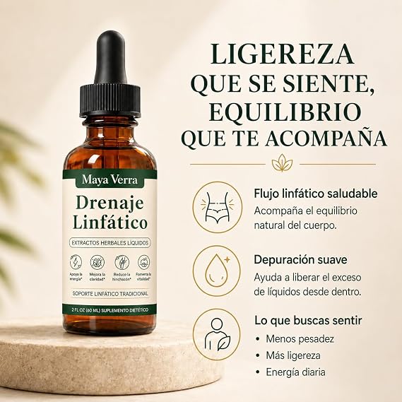 MayaVerra Drenaje Linfatico Gotas, Lymphatic Drainage Drops, Formula Herbal 4 en 1, Hinchazon Abdominal, Equilibrio de Liquidos, Depuracion Natural, Apoyo Inmunitario, Vegano, 2 Fl Oz