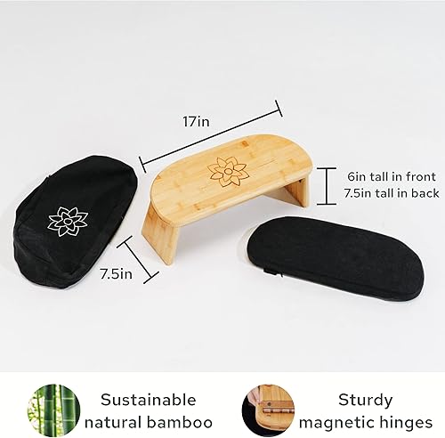 Miniatura 2 de Banco de meditación plegable y moderno  Bisagras magnéticas de bloqueo  Seiza de bambú ergonómico de madera para postura de meditación zen y yoga