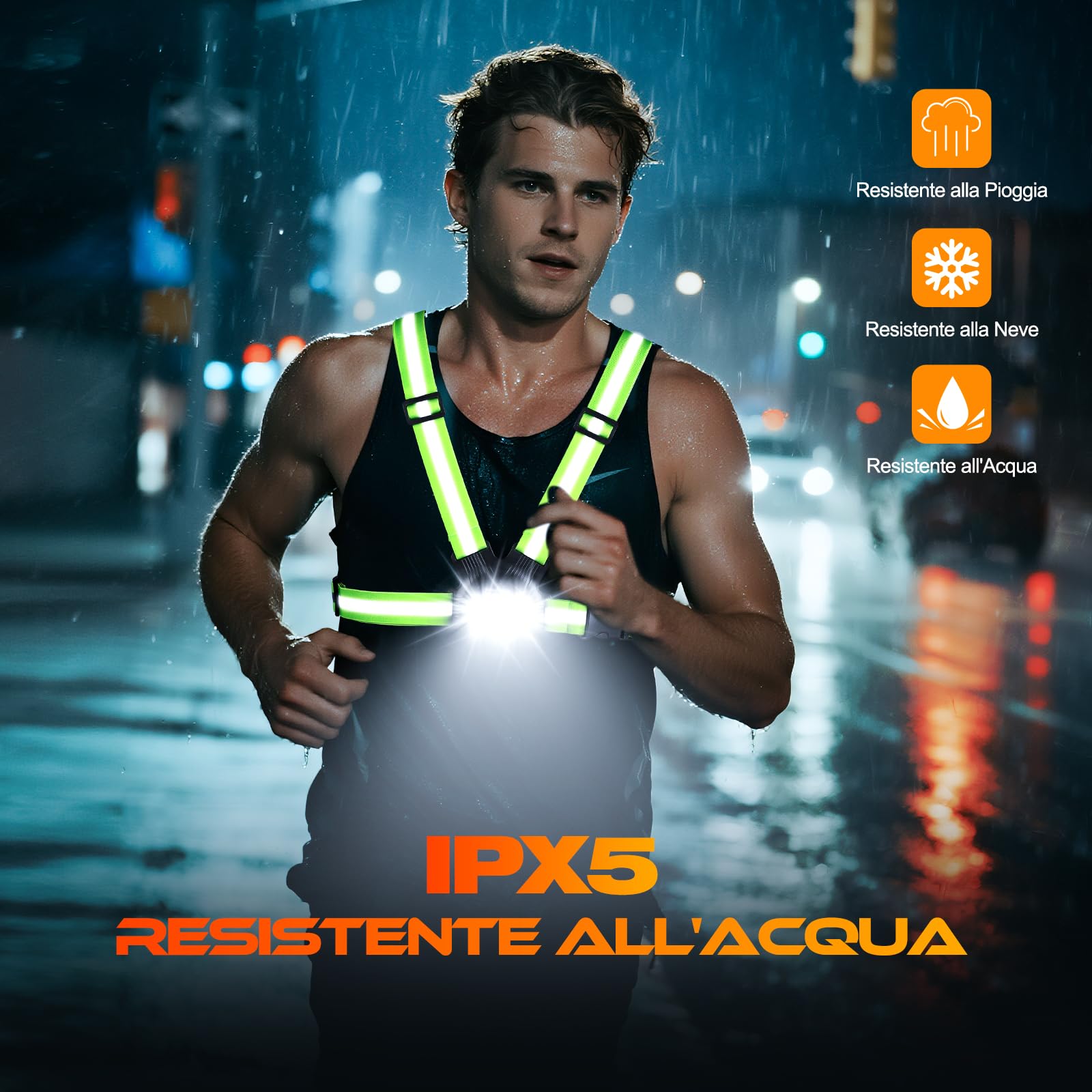 ISEYOU Luce Running 800LM, 6 modalità Luce per Corsa Notturna con Nastro Riflettente, Regolabile di 45°, Impermeabile IPX5 Luci Running Pettorale, Autonomia 4-25 Ore per Ciclismo/Jogging/
