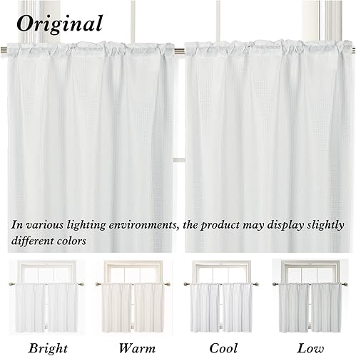 Miniatura 3 de Home Queen Cortinas blancas para ventana de baño, repelentes al agua, con bolsillo para barra, cortinas de cocina para ventanas pequeñas, 2 paneles,