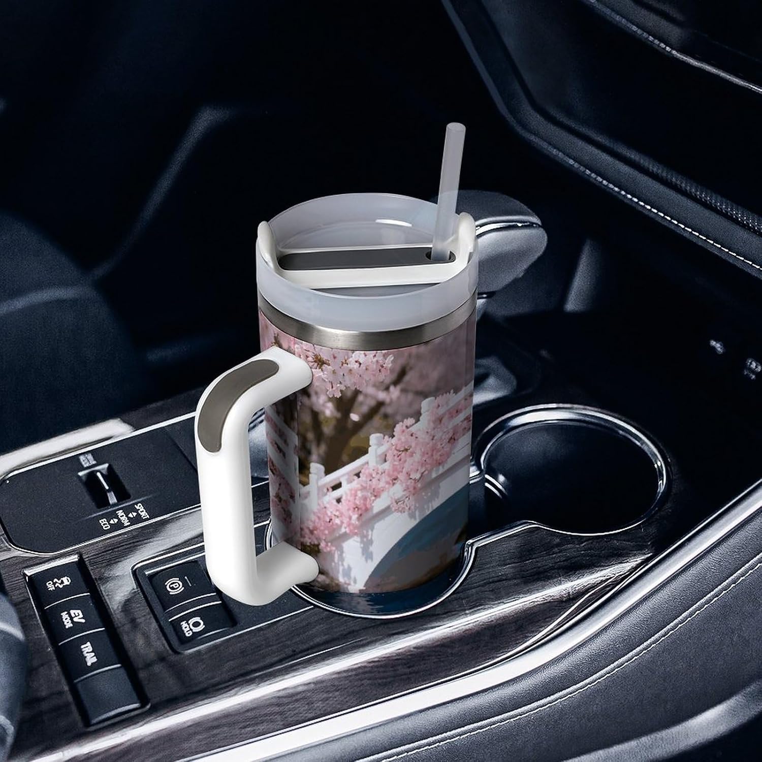 40oz Tumbler with Handle And Straw Cherry Goldfish Blossom Bridge Vacuum Insulated Stainless Steel Travel Mug Leakproof Water Bottle Coffee Cup for Hot & Cold Drinks, Fits Car Cup Holder