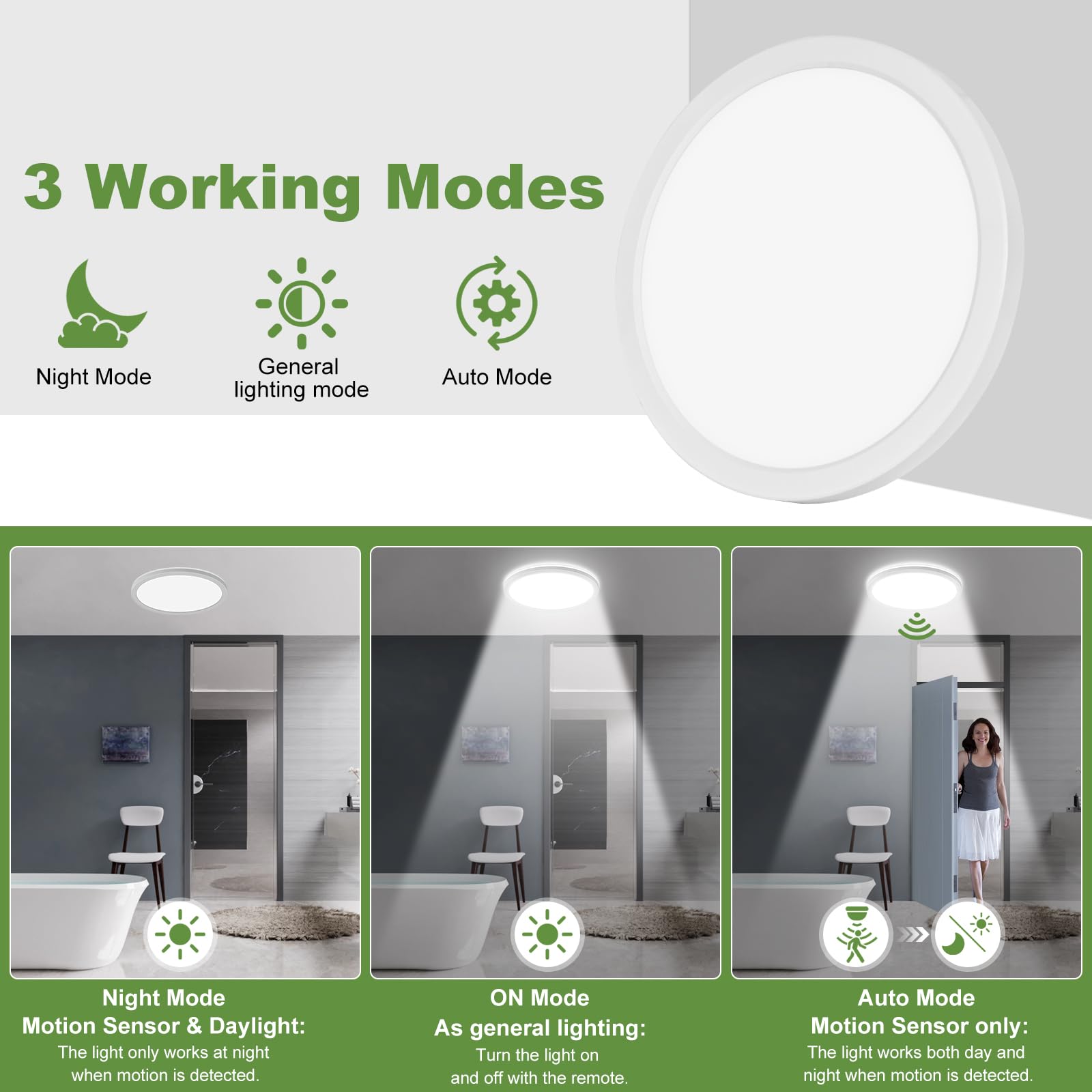 LEZOE Lampa sufitowa LED z czujnikiem ruchu, 18W 2000lm radarowym, ściemnialna, 3000K/4000K/6500K, do łazienki, garażu, na schody, do piwnicy, na korytarz, balkon, wejście, 22cm