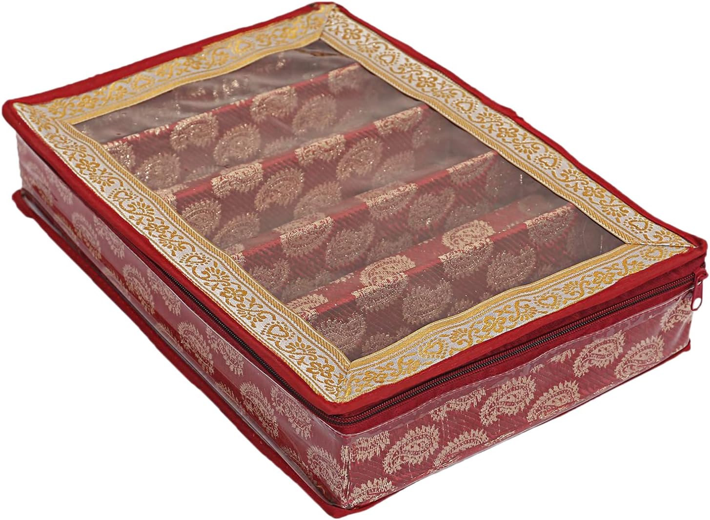 Kuber Industries PVC Multipurpose Teardrop Pattern Laminated 5 Rod Bangle Box/Organizer/Case with Tranasparent Top (Red)-47KM0497