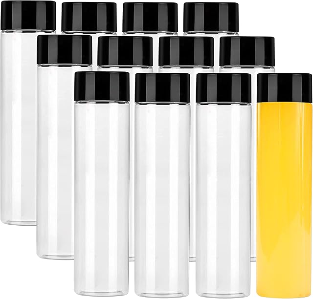 YBCPACK 12 Pack 13.6 OZ (400 ml) Clear PET Plastic Juice Bottles with Black Lids - Plastic Smoothie Drink Bottles Ideal for Water, Juice, Milk and Other Homemade Beverages