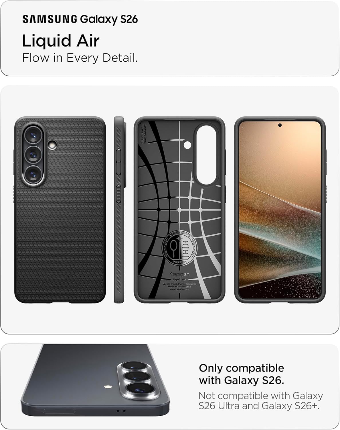 Spigen for Galaxy S26 Case, Liquid Air [No Magnet Ring] [Military-Grade Protection] - Matte Black