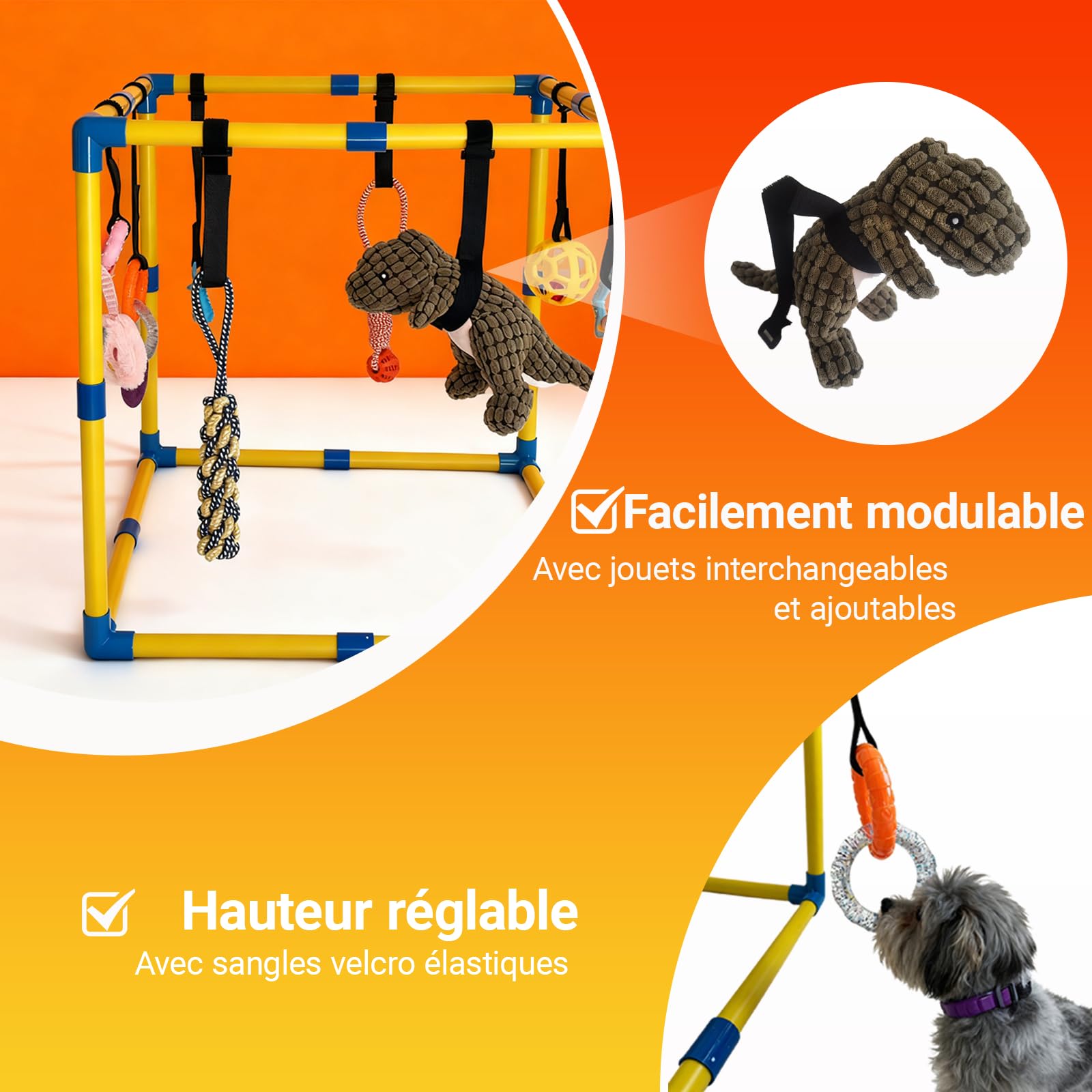Aire de jeux pour chiot, Jouets d'enrichissement pour chiot pour les garder occupés, 9 jouets suspendus détachables/remplaçables pour chiot, Jouets pour chien pour s'amuser et faire de