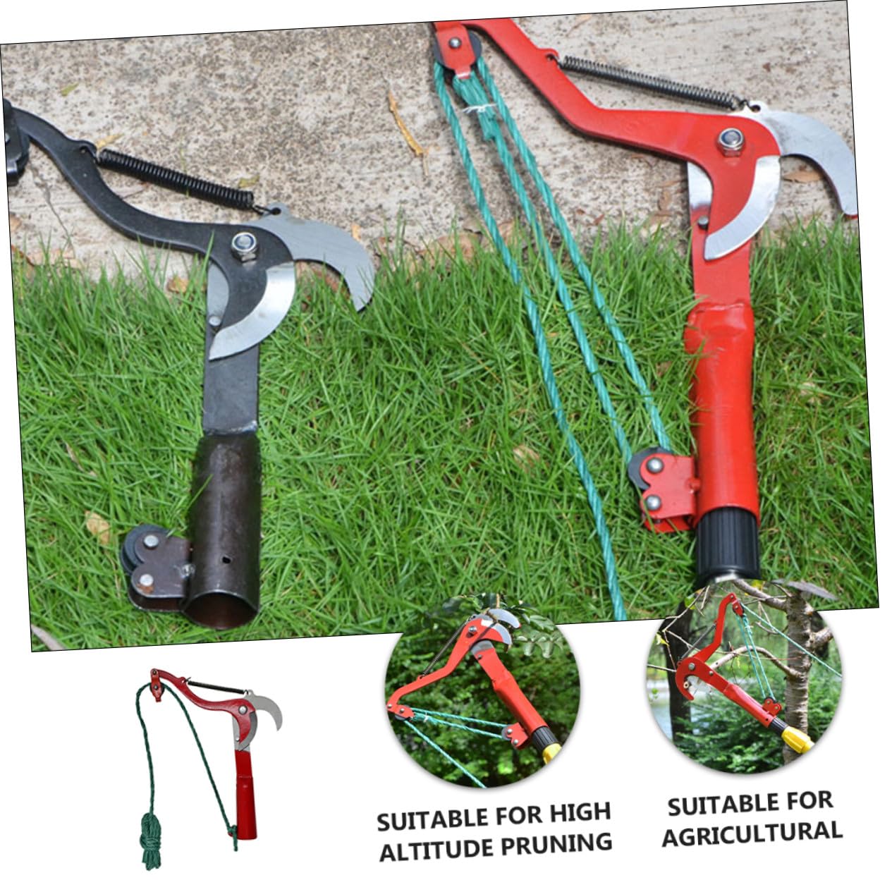 Astschere mit Seil aus Stahl für Schwere Schnittarbeiten Rot | Gartenschere mit Seil, Labor Sparende Hand Schere, für Gras und Zweige