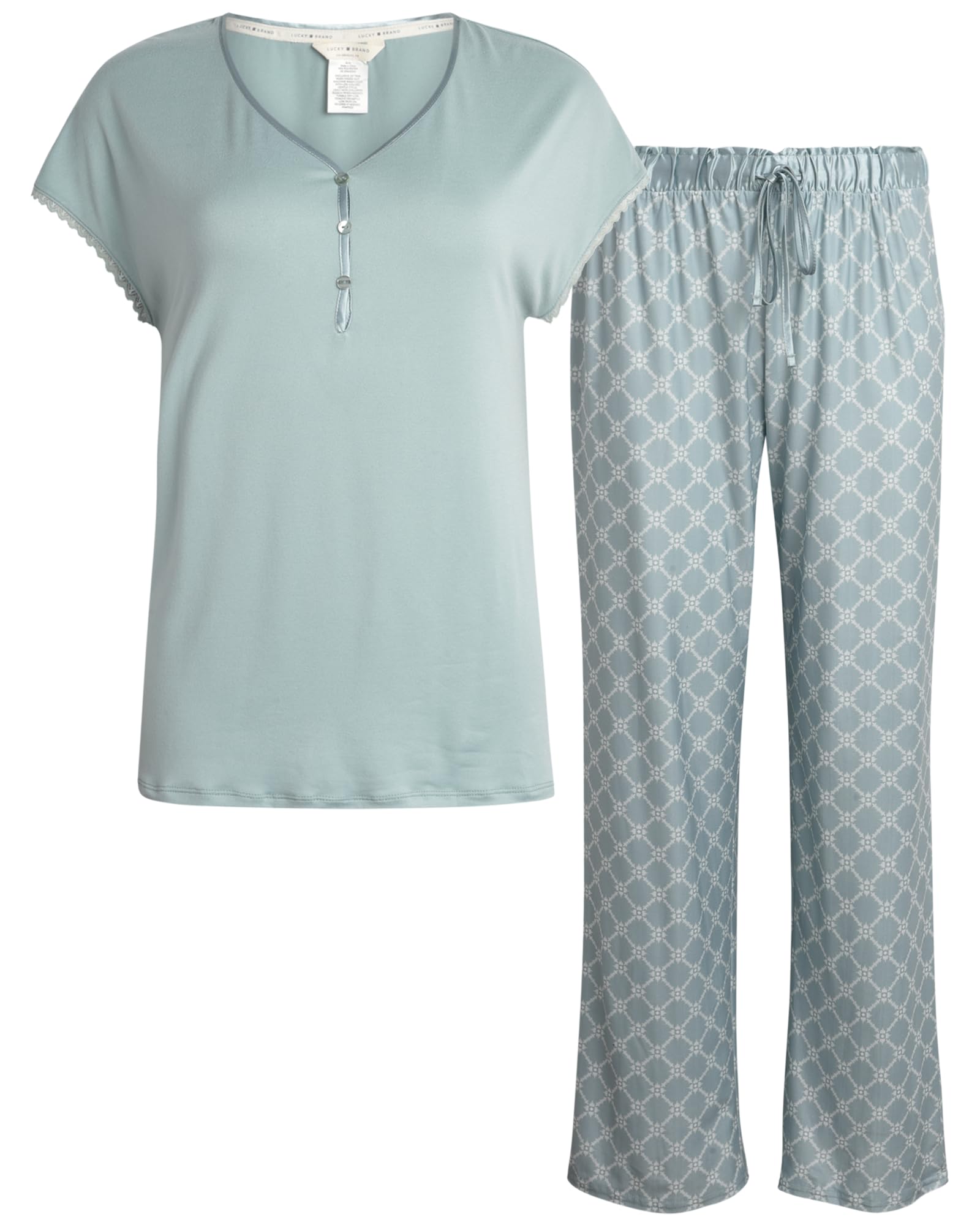 Lucky Brand Conjunto de pijama para mujer, camiseta de dormir Henley de 2 piezas y pantalones de descanso, ropa de dormir suave y sedosa para mujer