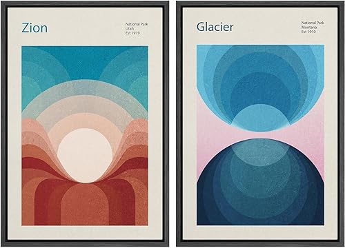 Miniatura 134 de IDEA4WALL Lienzo enmarcado para pared, juego de arte Bauhaus dorado de mediados de siglo, patrón de cuadrícula moderna, ilustraciones con formas